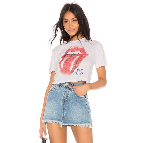 DAYDREAMER Rolling Stones 89 Tour Rebel Crop Tee White Small New women’s graphic - Picture 4 of 13